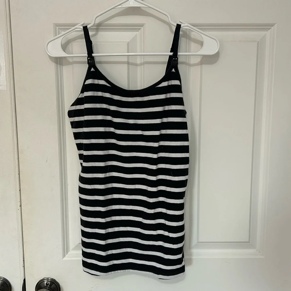 Motherhood Striped nursing tank top size small black and white